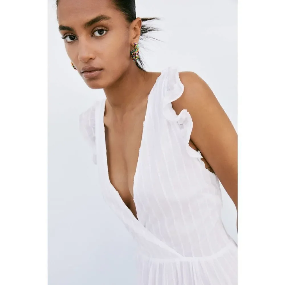 Zara Dress White Pleated Open Back New - Picture 2 of 10